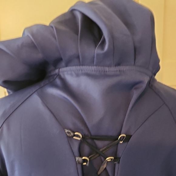 Royal Blue Hooded Long Sleeve Dress Jacket With Corset Lace Sz XXL Cosplay - Picture 5 of 7